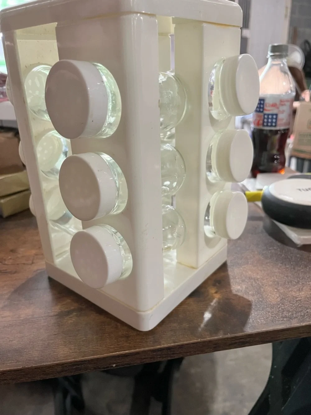 White Spice Carousel Rack with Clear Glass Jars